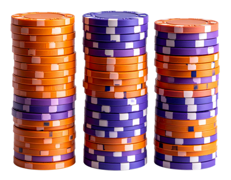 Vertical Stack of Orange and Purple Circular Tokens with Clean Cutout PNG