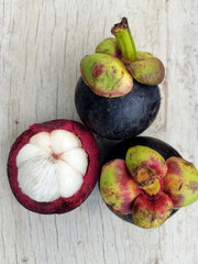 mangosteen on wooden table