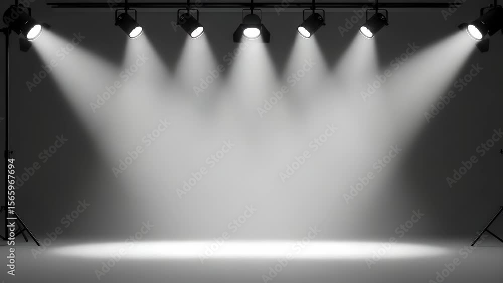 Aufkleber illuminated stage with multiple spotlights empty stage with gray background for product presentation