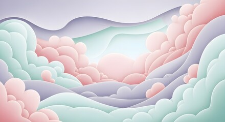 Dreamy Pastel Landscape: Abstract Paper Cut Art Background