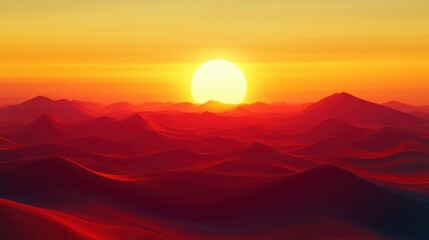 Fototapeta premium Desert Landscapes at Sunset A golden desert with soft dunes, the sun setting in the background 