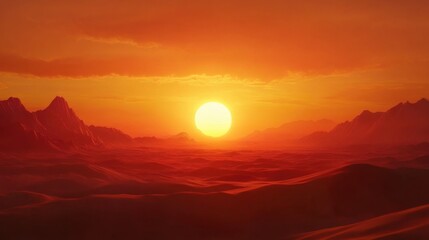 Obraz premium Desert Landscapes at Sunset A golden desert with soft dunes, the sun setting in the background 