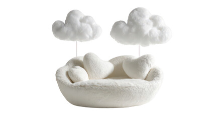 Fluffy white sofa with cloud accents