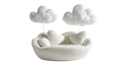 Fluffy white sofa with cloud accents