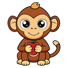 Fototapeta premium Cartoon Monkey Holding a Red Apple