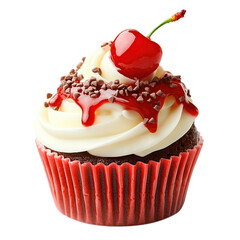 cupcake with cherry isolated on transparent background, clipping path, png file, 