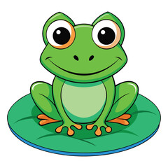 A cheerful green frog sitting on a lily pad