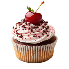 chocolate cupcake with cherry isolated on transparent background, clipping path, png file, 