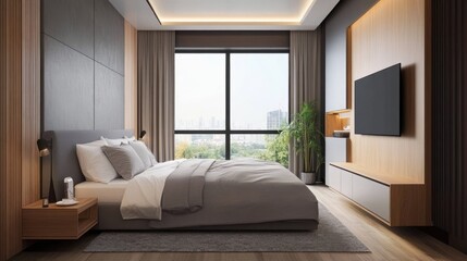 Modern bedroom with city view (2)
