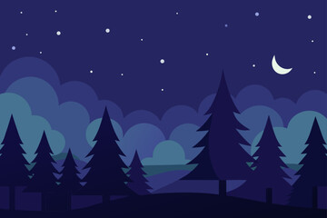 Fototapeta premium A festive winter night landscape with a Christmas tree in the snow