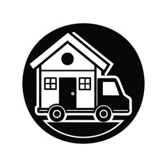 Monochrome Icon of a Tiny House on Wheels for Mobile Living