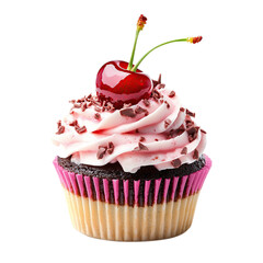 cupcake with cherry on top isolated on transparent background, clipping path, png file, 