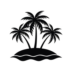 Obraz premium Black Silhouette of a Tropical Island with Palm Trees and Ocean Waves