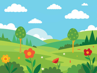 spring landscape with flowers and trees