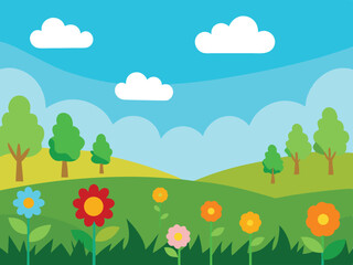 Obraz premium summer landscape with flowers and clouds