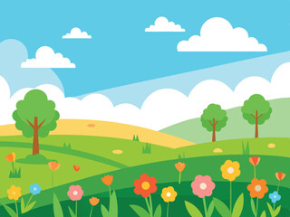 Obraz premium summer landscape with trees and flowers