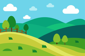 Serene Rolling Hills Landscape A Picturesque Green Valley Illustration