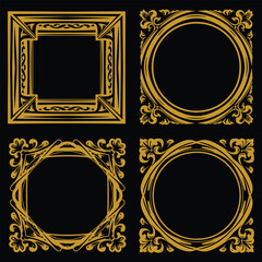 Abstract Gold Floral Borders Decorative Collection Unique Shapes Collection