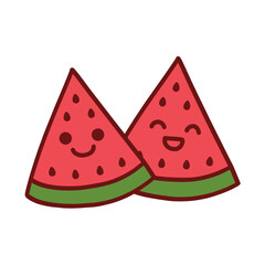Hand drawn vector illustration of cute smiling and laughing sliced watermelon