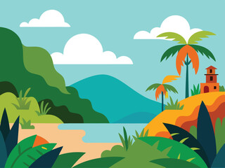 tropical island with palms landscape