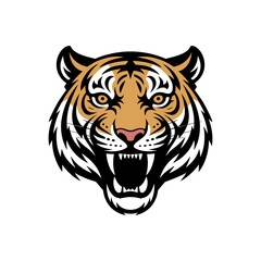Fierce Tiger Head Vector Illustration – Wild Animal Mascot Logo on White Background

