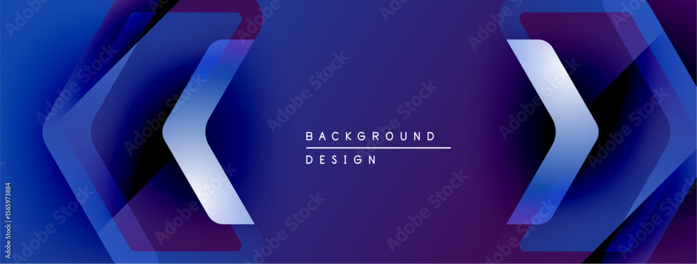 Poster Abstract blue purple gradient background. Modern design features dynamic arrow shapes, creating sleek visual effect. Text reads background design.
