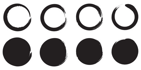 Grunge circles brush set. Black circle frames. Round line of black paint. scribble texture effect black circle, grunge crayon stamp. vector brush strokes circles of paint .