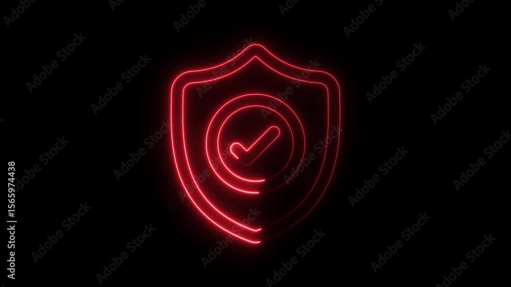 Aufkleber animated neon shield with checkmark symbolizing security protection and verification on black