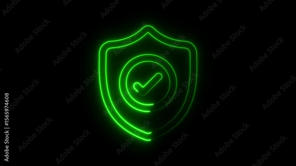 Aufkleber glowing neon shield with checkmark symbolizing security and protection digital animation for