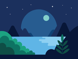 Fototapeta premium night landscape with moon and stars