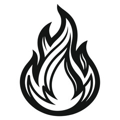 Black Fire icon in doodle style. Hand drawn flame. Vector linear on white background