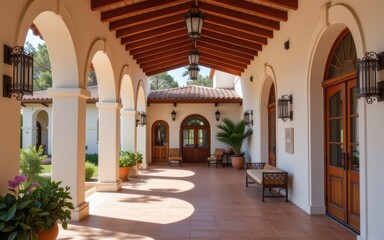 Obraz premium Additional living space concept. Elegant corridor with arches and natural light filtering through.