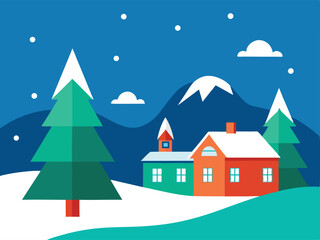 winter landscape with houses and trees