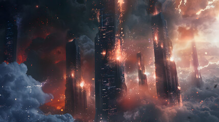 Fototapeta premium alien invasion on futuristic Earth City Plasma