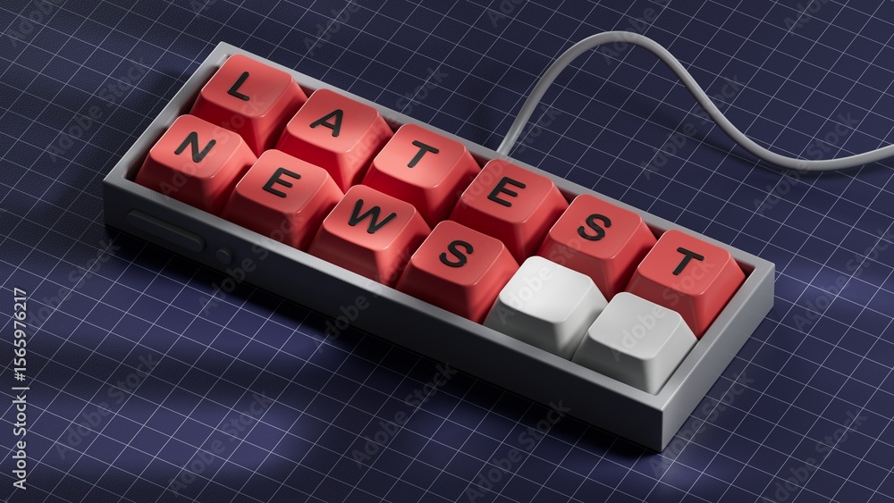 Poster latest news symbol. computer keyboard keys with words 'latest news'. computer keyboard keys. copy sp