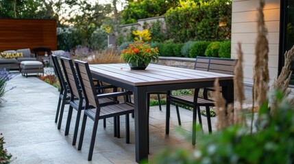 Fototapeta premium Simple outdoor patio table with matching chairs