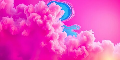 Fototapeta premium Vibrant pink backdrop, abstract form suggesting a face, swirling clouds, geometric shapes, colorful palette, graphic, texture
