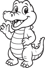 Fototapeta premium Cute Cartoon Crocodile Waving – Playful Friendly Alligator Illustration for Kids and Design Project