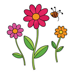 Vibrant spring flowers in full bloom attract buzzing bees with their sweet nectar and bright colors, creating a lively scene of pollination and renewal.
