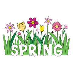 Vibrant spring flowers in full bloom attract buzzing bees with their sweet nectar and bright colors, creating a lively scene of pollination and renewal.
