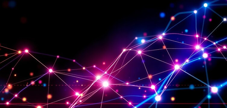 Abstract digital network glowing lines, nodes, and binary code forming a futuristic technology banner,  banner,  machine learning