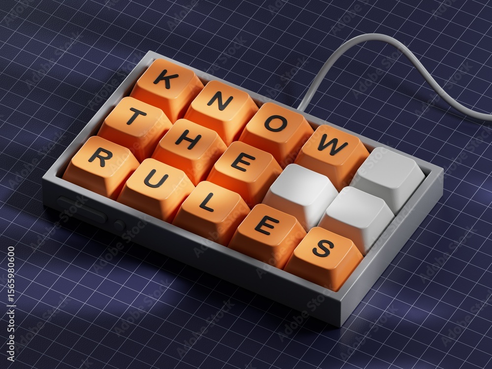 Fototapete know the rules symbol. computer keyboard keys with words know the rules.business and know the rules 