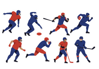 Fototapeta premium Collection of stylized illustrations depicting various athletes in action, playing different sports.