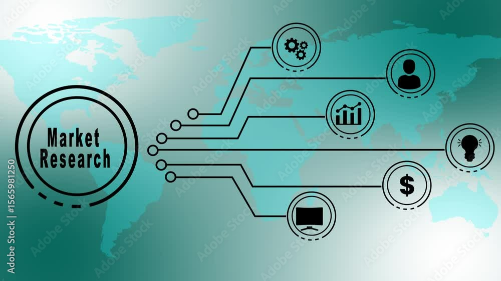 Poster global market research analysis visualization data flow circuit board concept world map