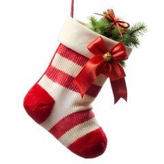 Christmas Stocking Festive Red and White Holiday Decor on white background