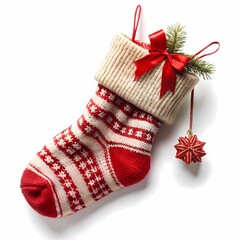 Christmas Stocking Festive Knitted Holiday Decoration on white background