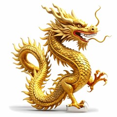 Golden Dragon Chinese Illustration on white background
