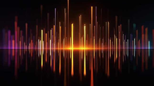 Colorful Abstract Glowing Vertical Light Lines Reflection Dark Background Futuristic Digital Bar