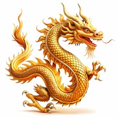 Obraz premium Golden Dragon Chinese Mythology Symbol of Power Good Fortune on white background