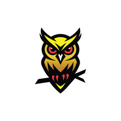 Bold Owl Logo Design with Red Eyes and Yellow-Brown Gradient for Wildlife or Mascot Branding.